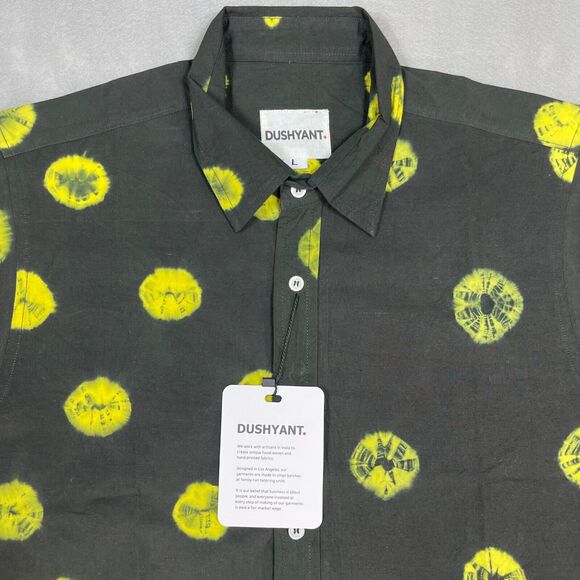 Men's Black and Yellow Casual Button Down Shirt - Picture 3 of 12